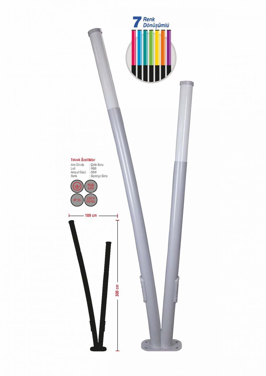 NY 8440 RGB Çift Başlı Modern Dış Aydınlatma Direği